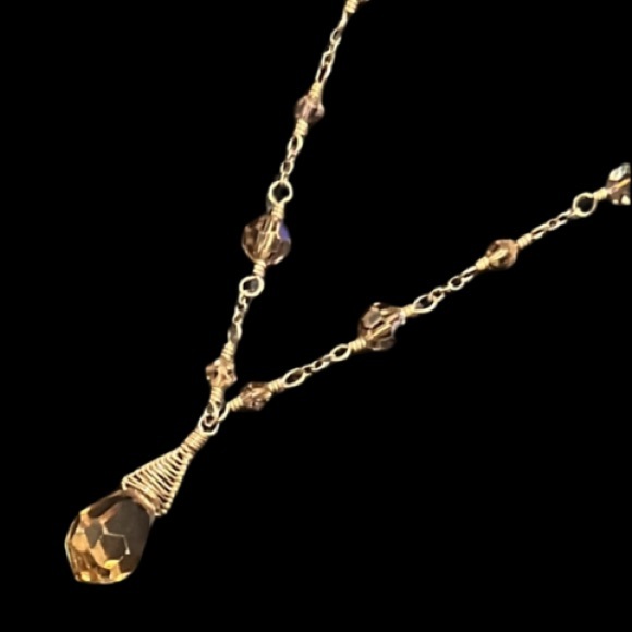 Lori Lori 14K Gold Vermeil Champagne Swarovski Crystal Lariat Necklace - Picture 4 of 11